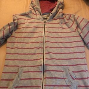 Juniors/Ladies Brooklyn cloth hoodie, gray with pink striped